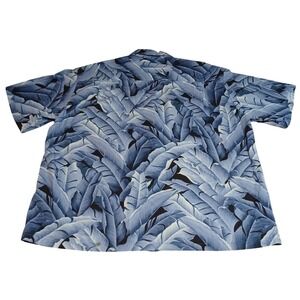 Pacific Legend Hawaiian Shirt Mens Blue Banana Leaf Print Button Dwn Made in USA